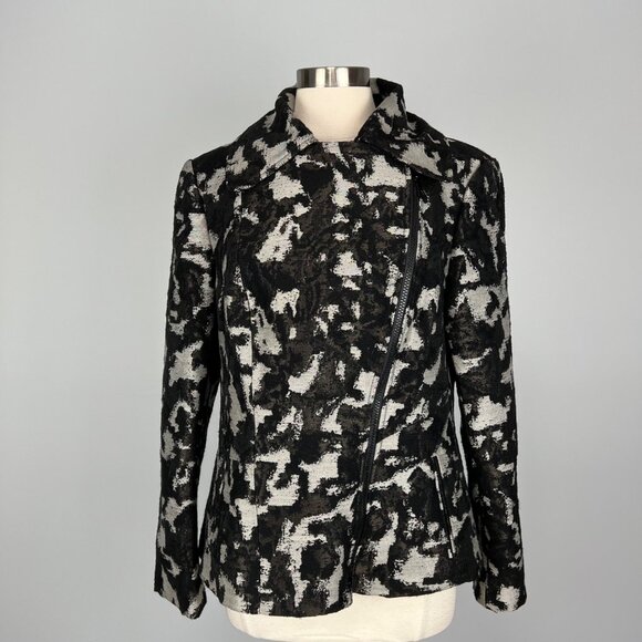 Lafayette 148 NY Womens Animal Print Moto Jacket Black Gray Wool Blend size 14 - Picture 9 of 15